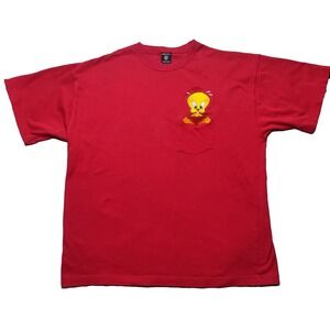 VTG 1998 TWEETY BIRD WARNER BROS.‎ STUDIO STORE Men Large Red Pocket T-Shirt